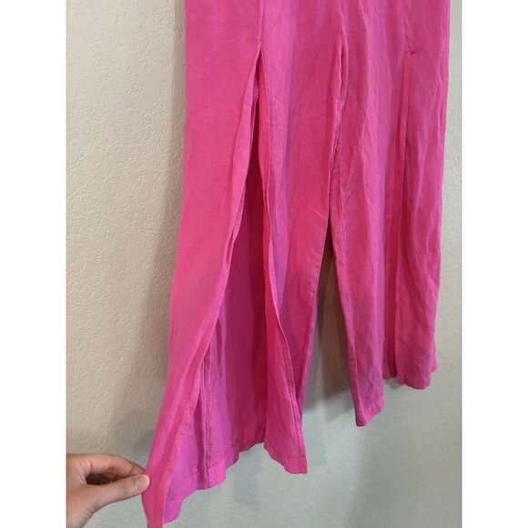 NWT Young Fabulous & Broke Linen Blend Wide Leg Slit Front Pant- Hot Pink Sz S - Picture 2 of 6